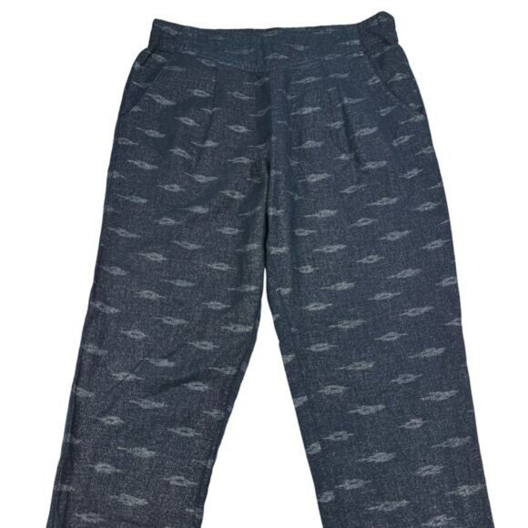 FREE PEOPLE Ikat Linen Blend Pull On Pants Sz XS Metallic Navy Blue - Picture 4 of 6